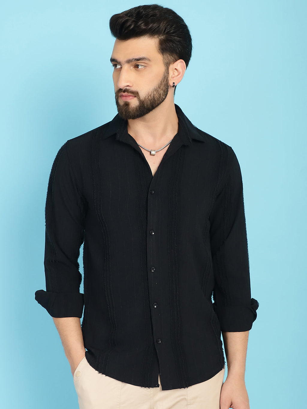 Indian Needle Men's Self Design Casual Shirt - Black