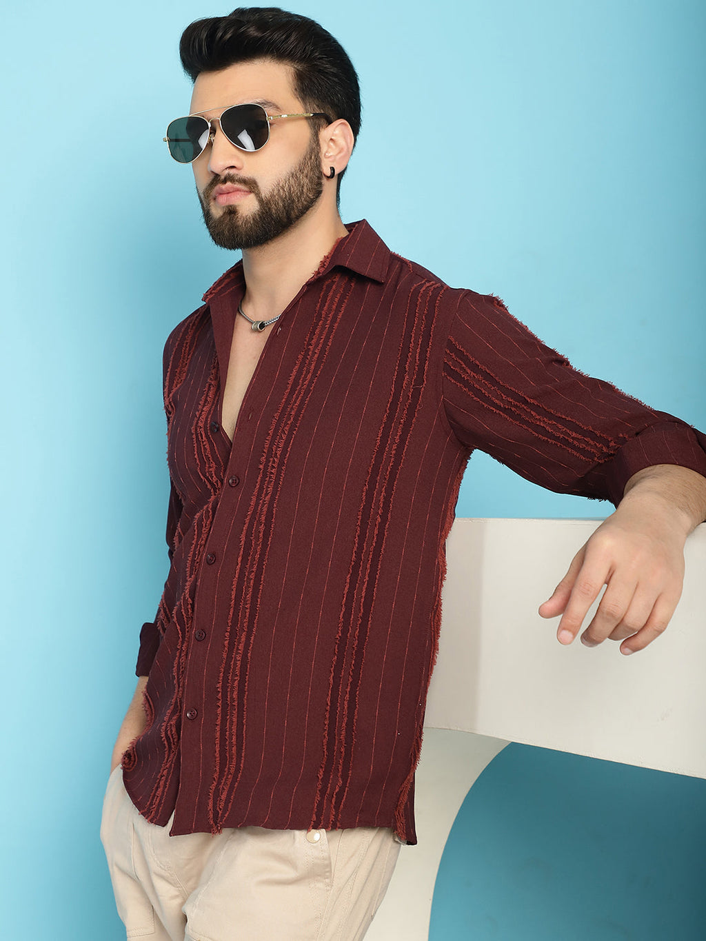 Indian Needle Men's Self Design Casual Shirt - Brown