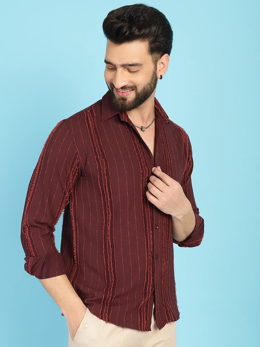Indian Needle Men's Self Design Casual Shirt - Brown