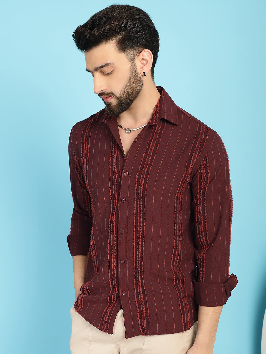 Indian Needle Men's Self Design Casual Shirt - Brown