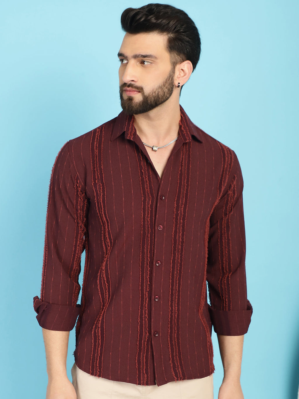 Indian Needle Men's Self Design Casual Shirt - Brown
