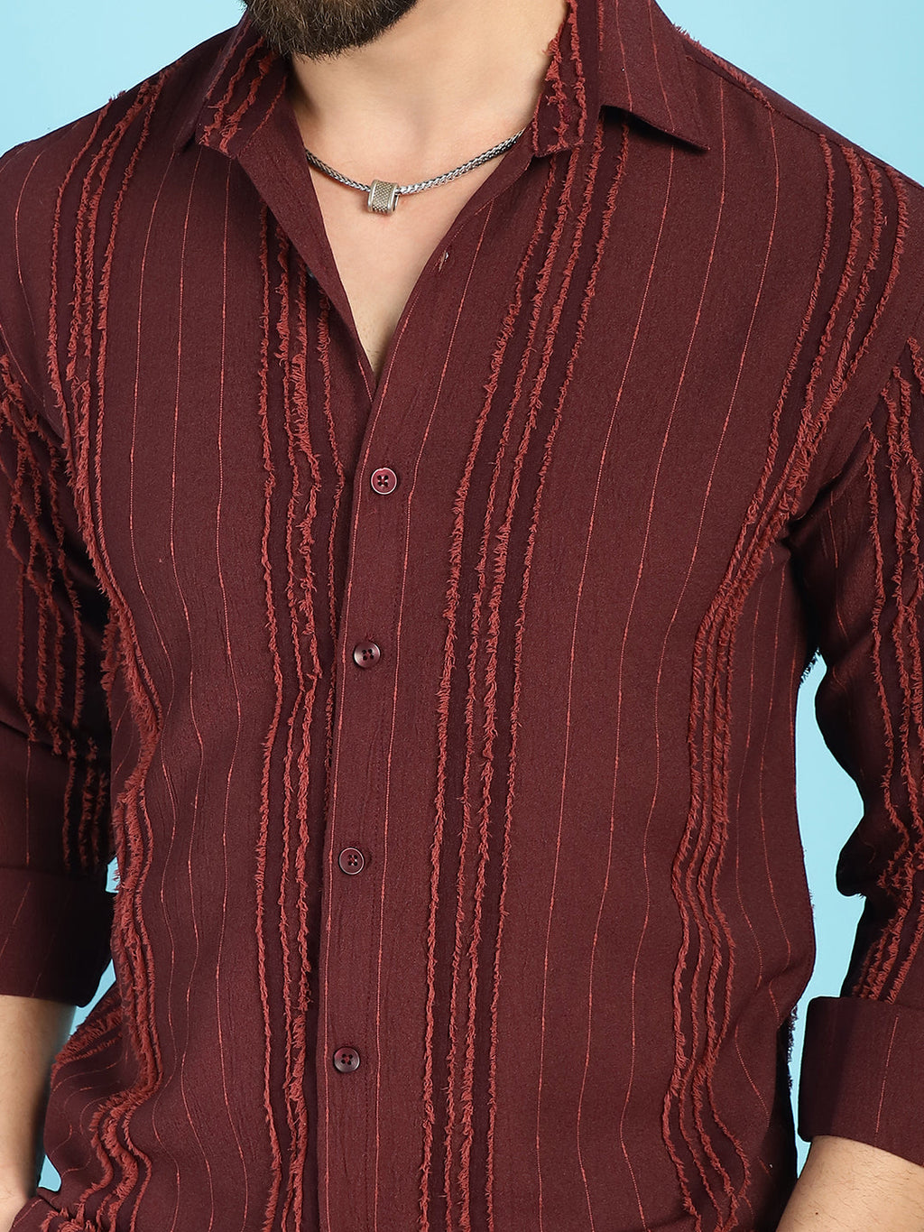 Indian Needle Men's Self Design Casual Shirt - Brown