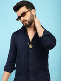 Indian Needle Men's Self Design Casual Shirt - Navy Blue