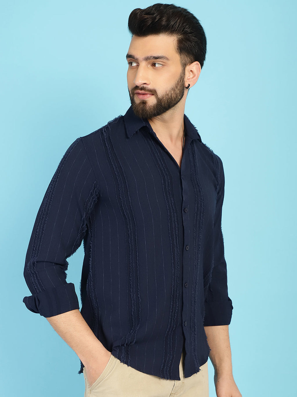 Indian Needle Men's Self Design Casual Shirt - Navy Blue