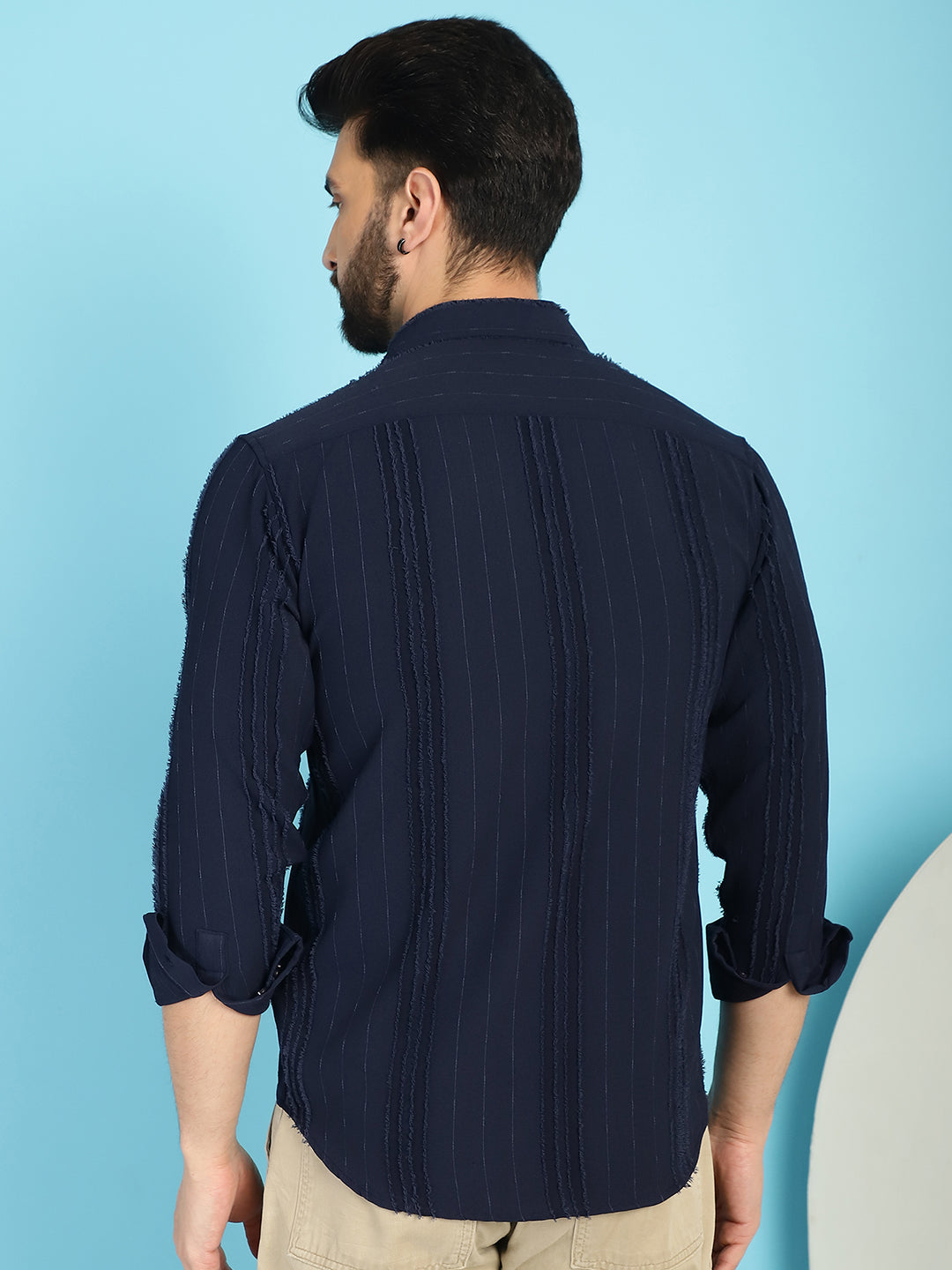 Indian Needle Men's Self Design Casual Shirt - Navy Blue