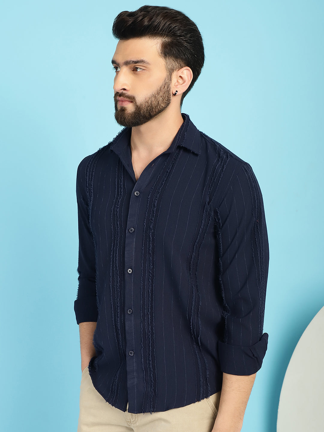 Indian Needle Men's Self Design Casual Shirt - Navy Blue