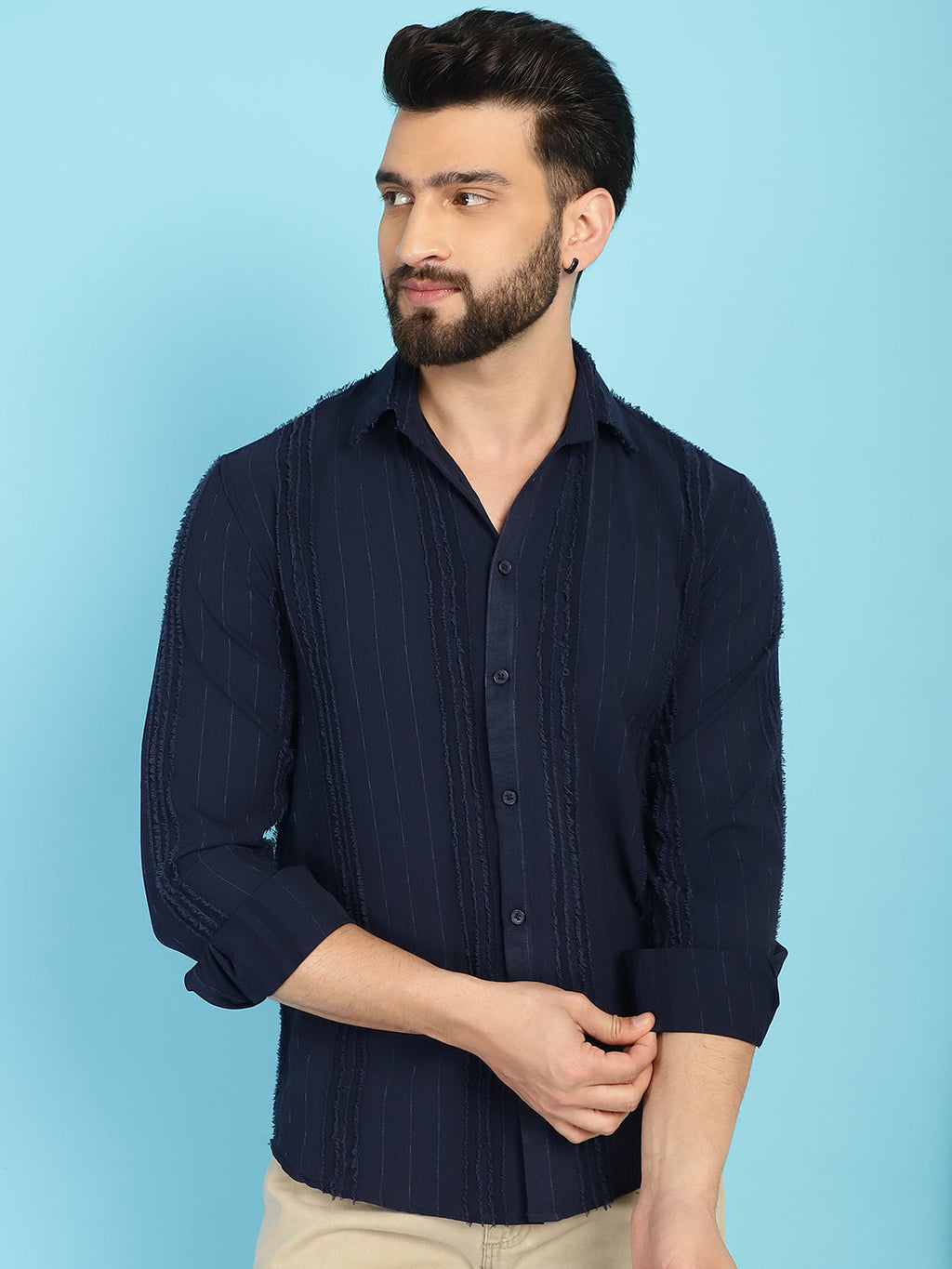 Indian Needle Men's Self Design Casual Shirt - Navy Blue