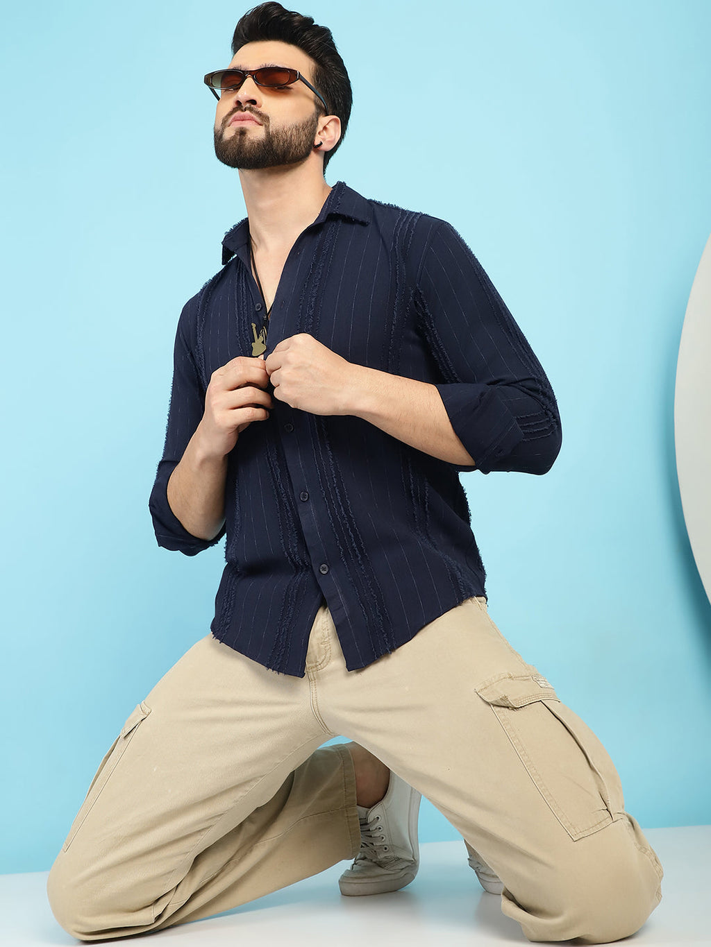 Indian Needle Men's Self Design Casual Shirt - Navy Blue