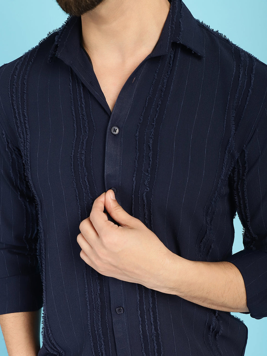 Indian Needle Men's Self Design Casual Shirt - Navy Blue