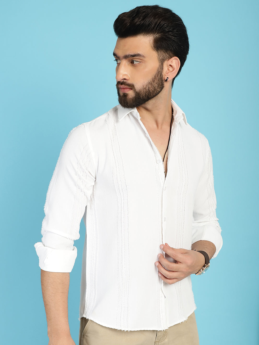 Indian Needle Men's Self Design Casual Shirt - White