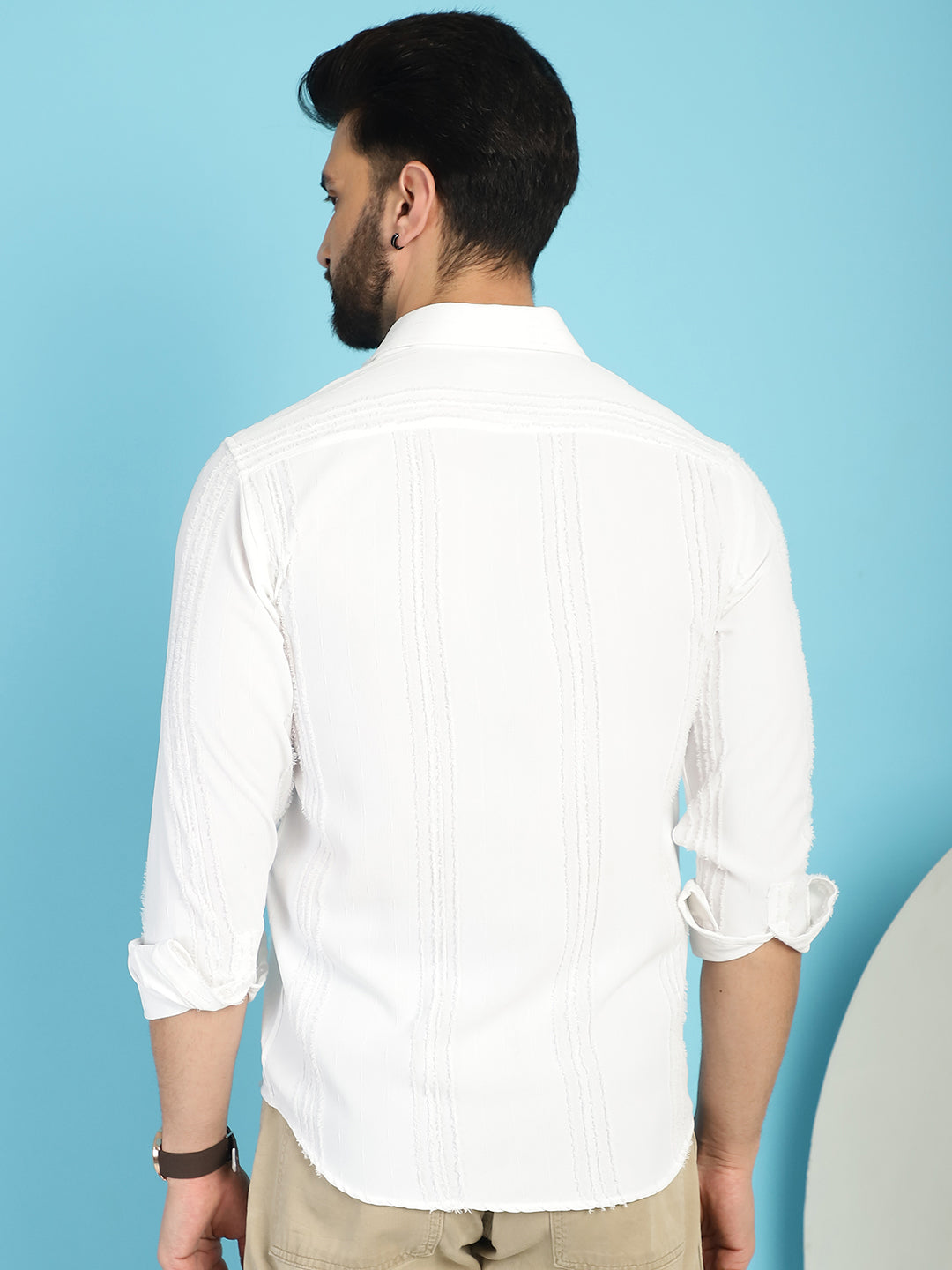 Indian Needle Men's Self Design Casual Shirt - White