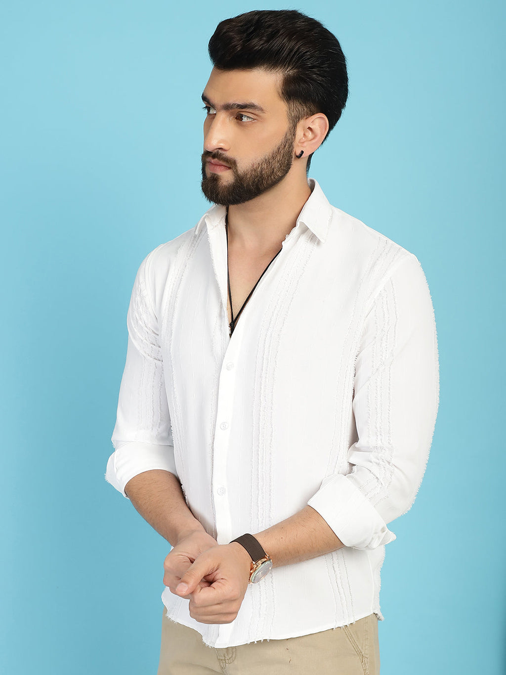 Indian Needle Men's Self Design Casual Shirt - White