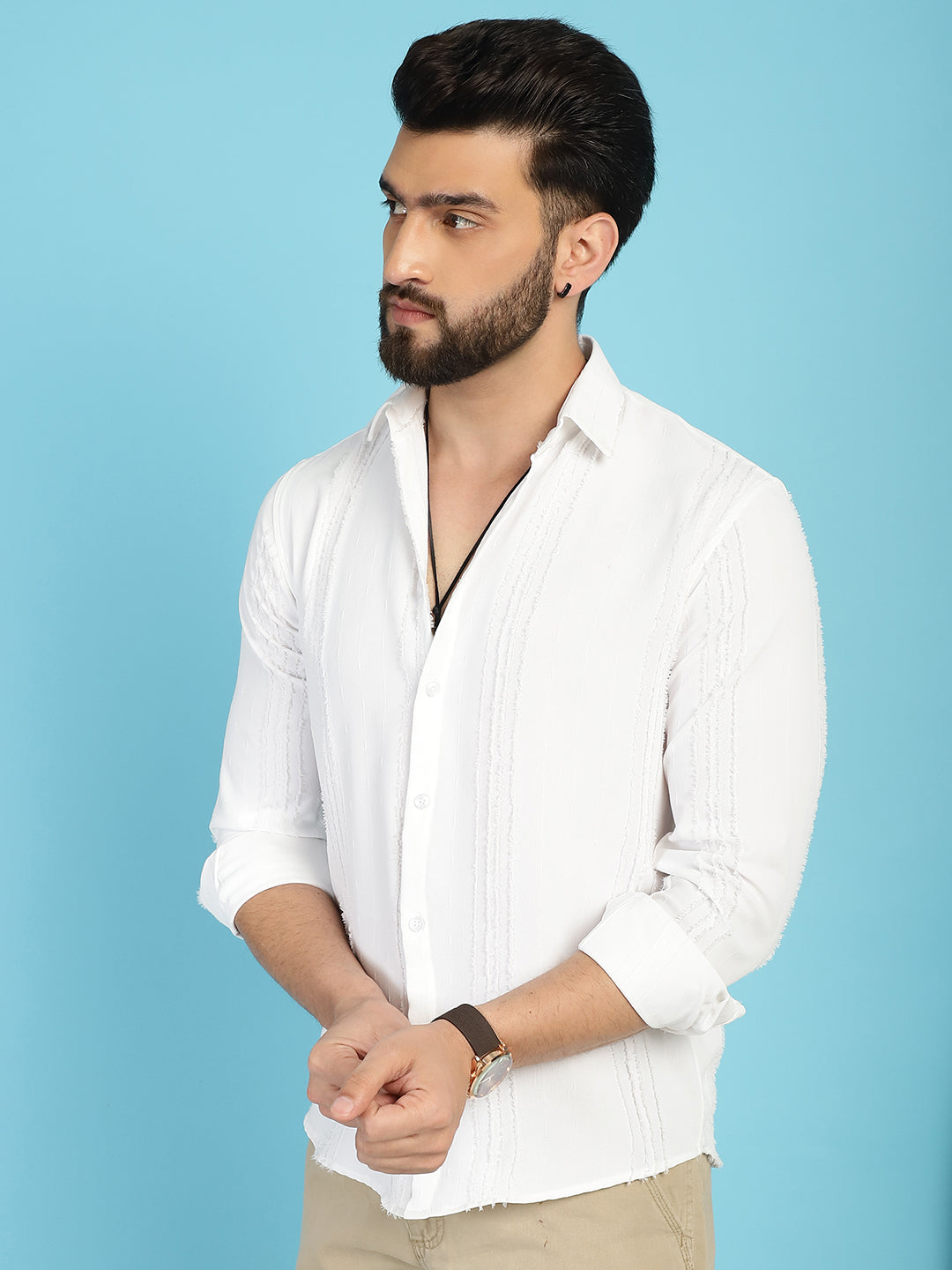 Indian Needle Men's Self Design Casual Shirt - White