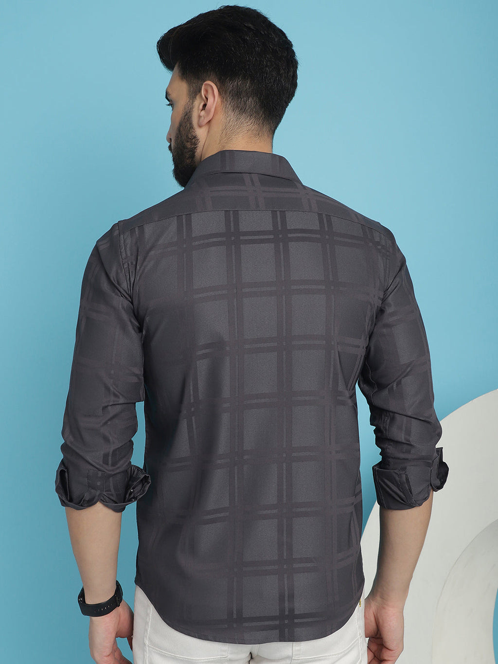 Indian Needle Men's Charcoal Grey Checked Casual Shirt