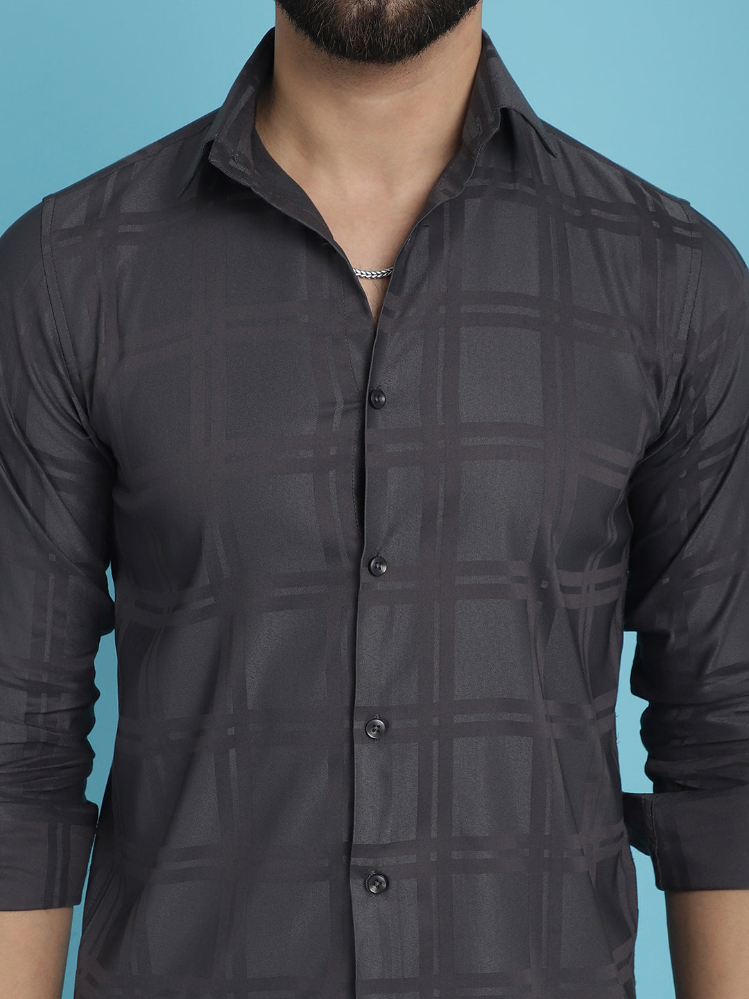 Indian Needle Men's Charcoal Grey Checked Casual Shirt