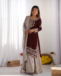 Teeya Creation Coffee Color Faux Georgette Heavy Embroidery Work Pakistani Fully Stitched Salwar Suit
