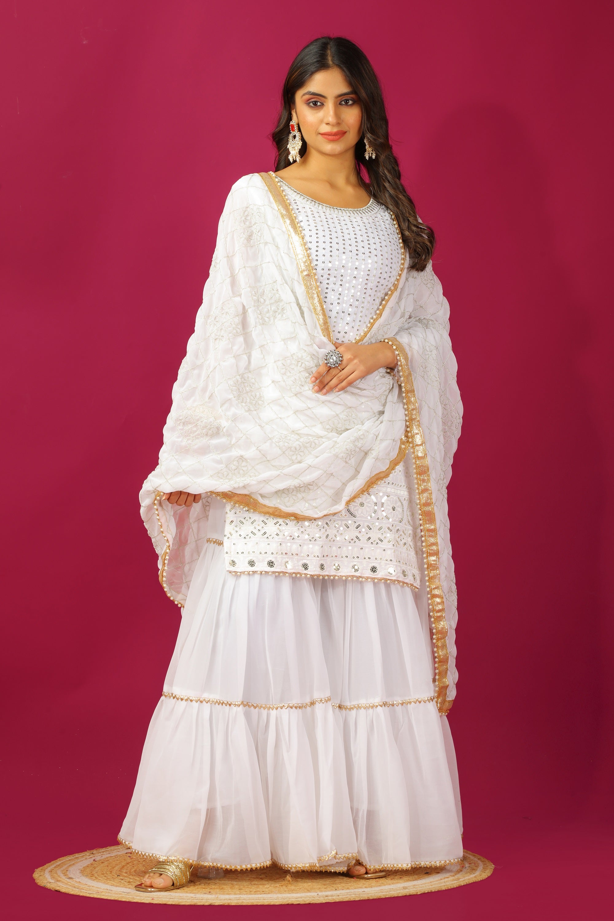 Teeya Creation White Color Faux Georgette Heavy Embroidery Work Fully Stitched Sharara Suit