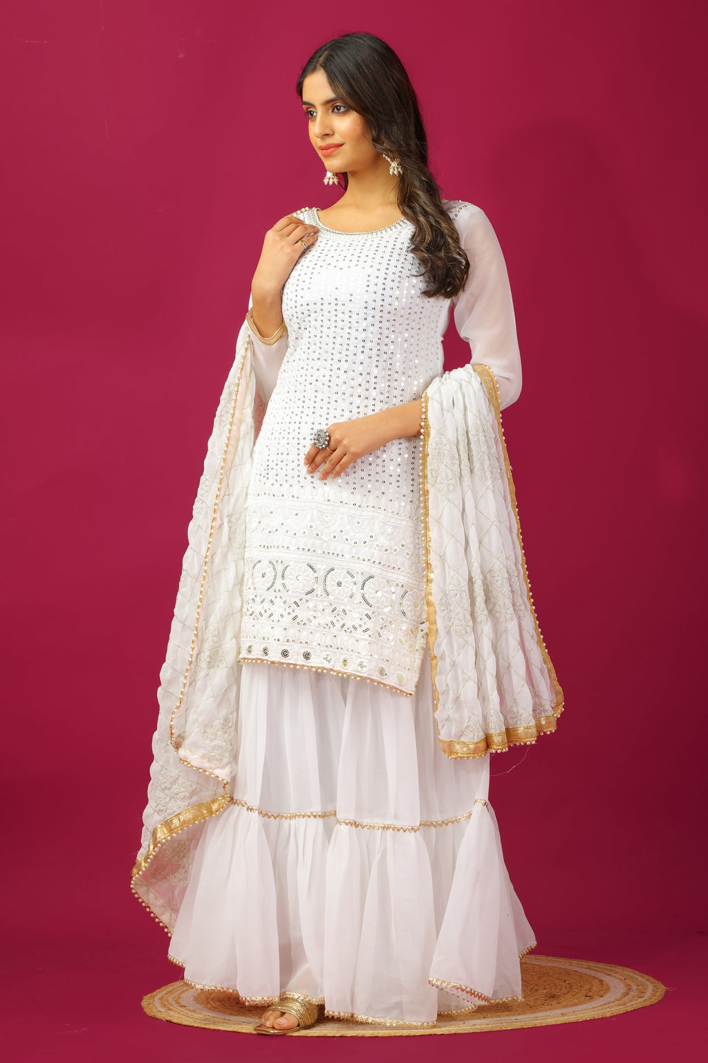 Teeya Creation White Color Faux Georgette Heavy Embroidery Work Fully Stitched Sharara Suit