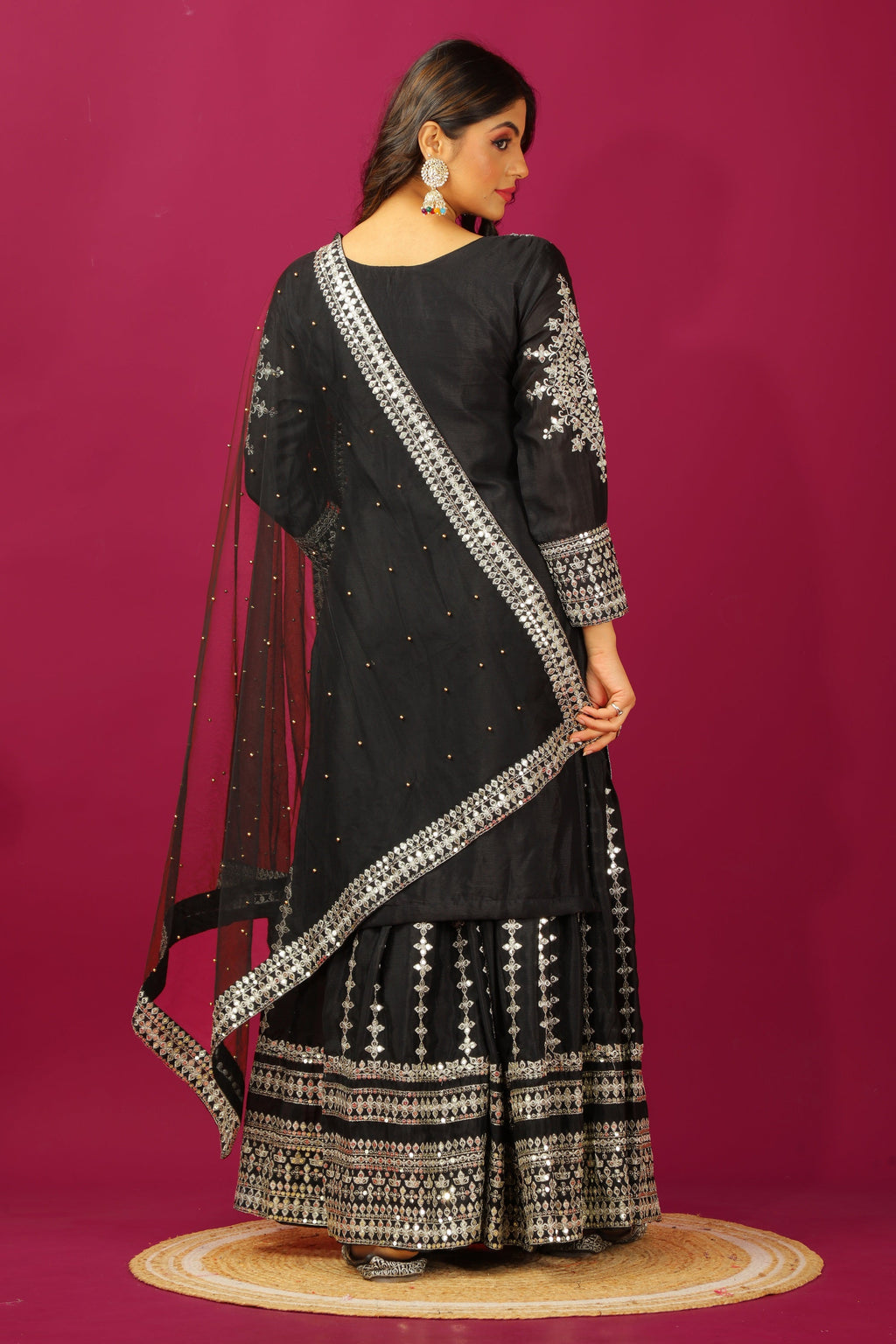 Teeya Creation Black Color Chinnon Silk Heavy Embroidery Work Fully Stitched Sharara Suit