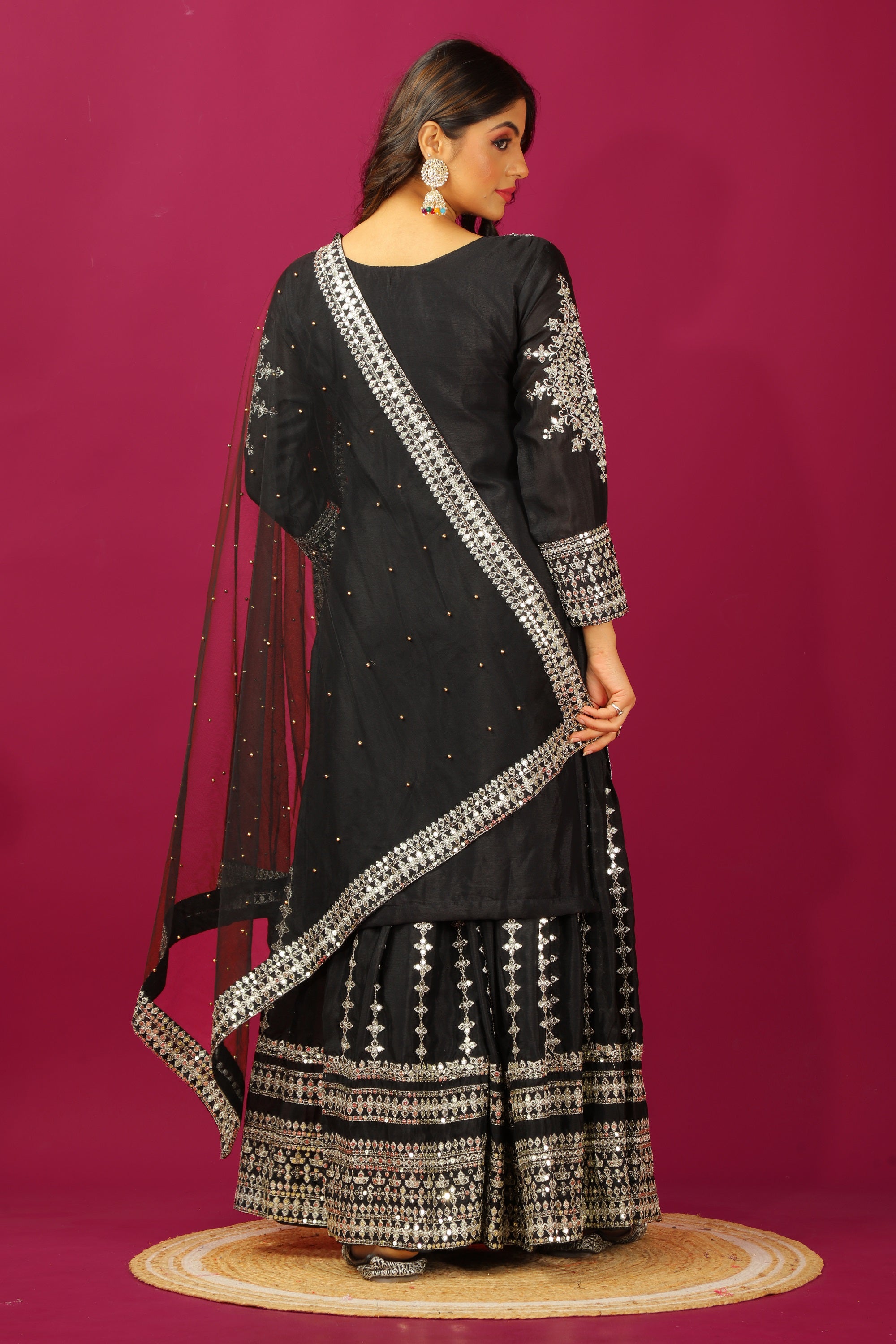 Teeya Creation Black Color Chinnon Silk Heavy Embroidery Work Fully Stitched Sharara Suit