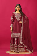 Teeya Creation Maroon Color Chinnon Silk Heavy Embroidery Work Fully Stitched Sharara Suit