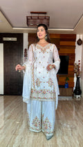 Teeya Creation White Color Chinon Silk Heavy Embroidery Work Fully Stitched Salwar Suit