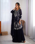 Teeya Creation Dark Purple Color Faux Georgette Heavy Embroidery Work Fully Stitched Sharara Set