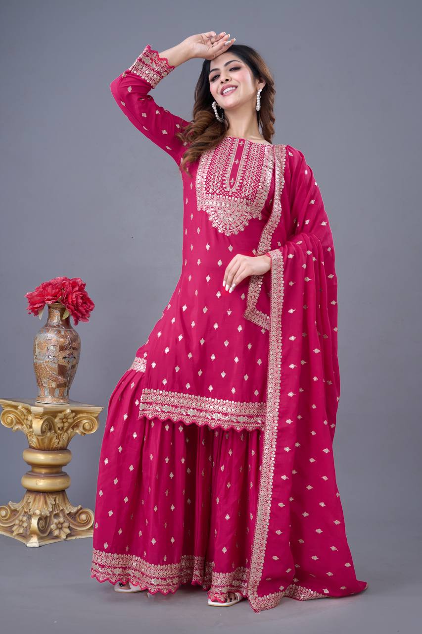 Teeya Creation Rani Color Chinon Silk Heavy Embroidery Work Pakistani Fully Stitched Salwar Suit
