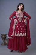 Teeya Creation Maroon Color Faux Georgette Heavy Embroidery Work Pakistani Fully Stitched Salwar Suit