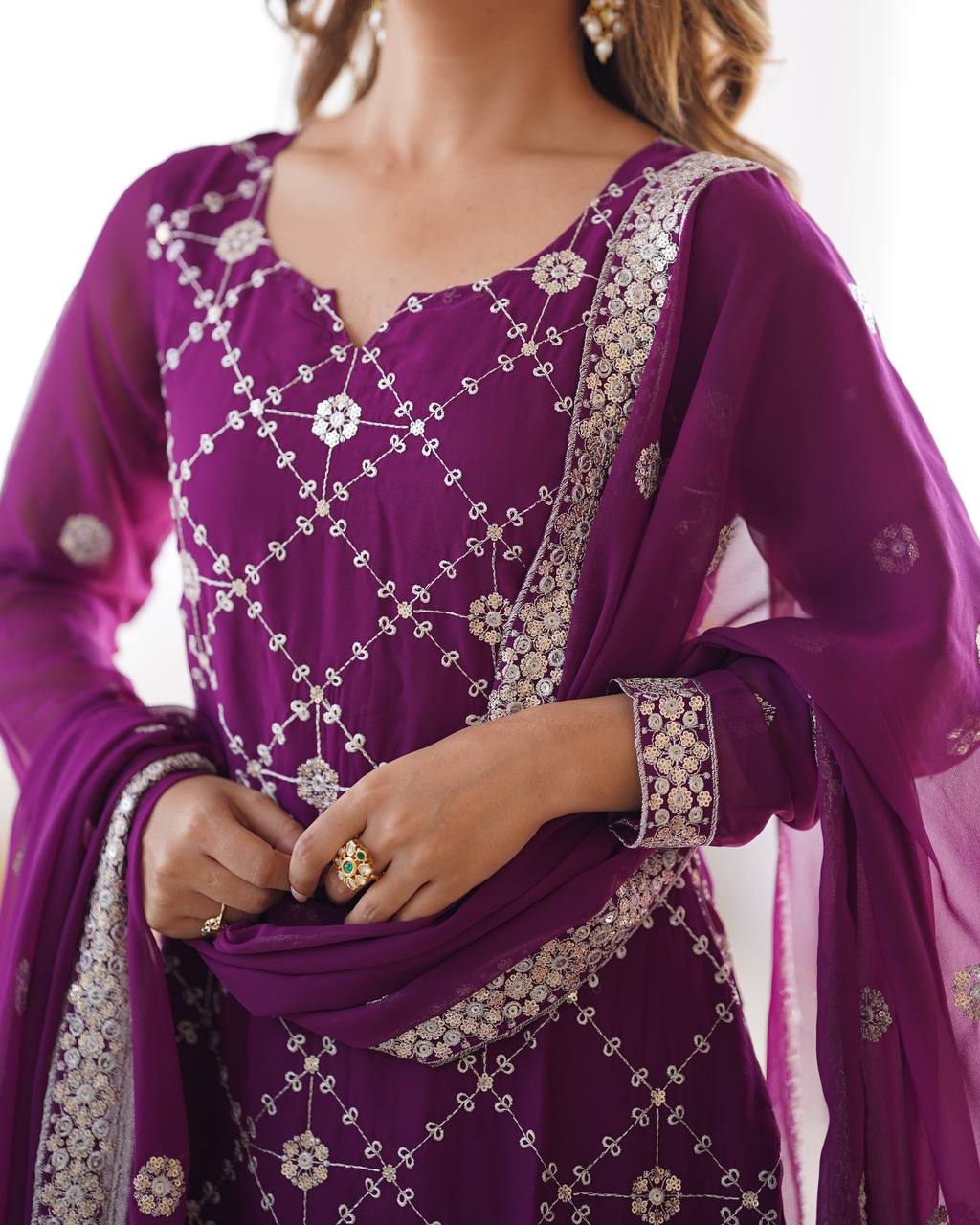 Teeya Creation Wine Color Faux Georgette Embroidery Work Fully Stitched Salwar Suit