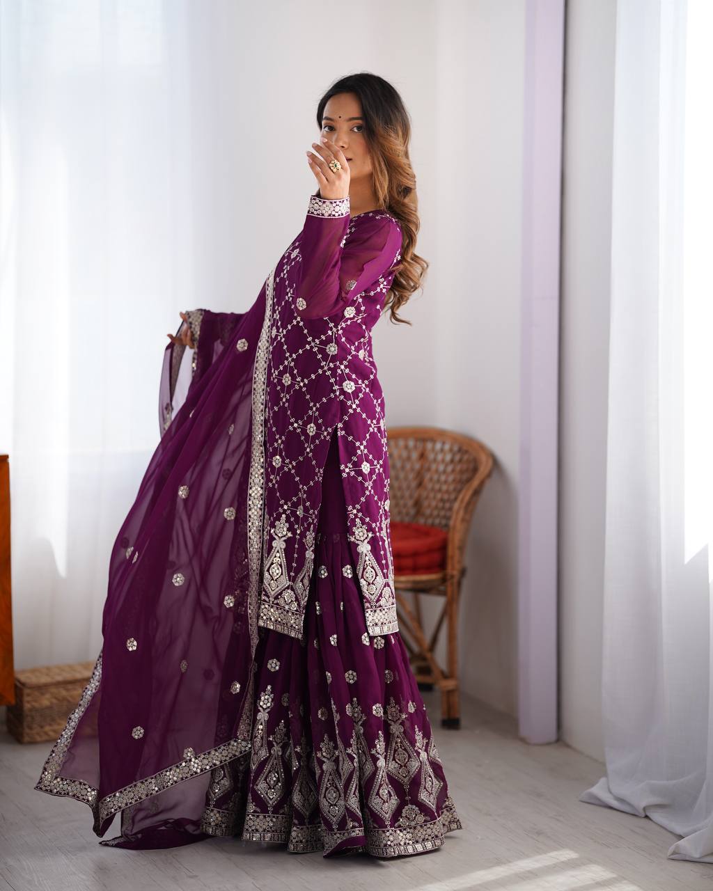 Teeya Creation Wine Color Faux Georgette Embroidery Work Fully Stitched Salwar Suit