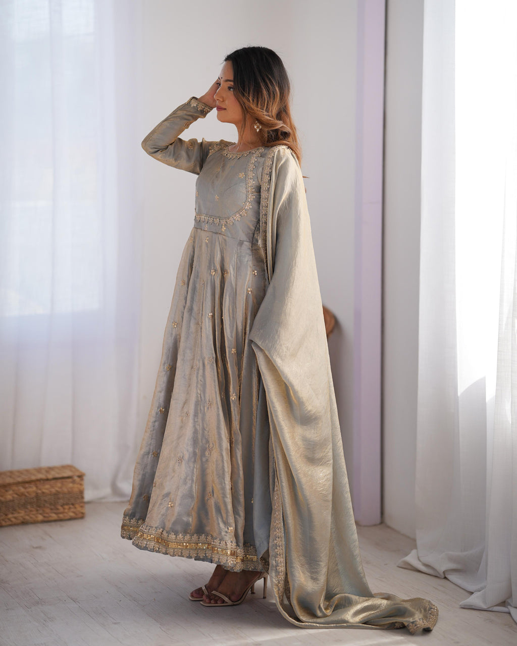 Teeya Creation Grey Color Fendy Silk Embroidery Work Fully Stitched Gown