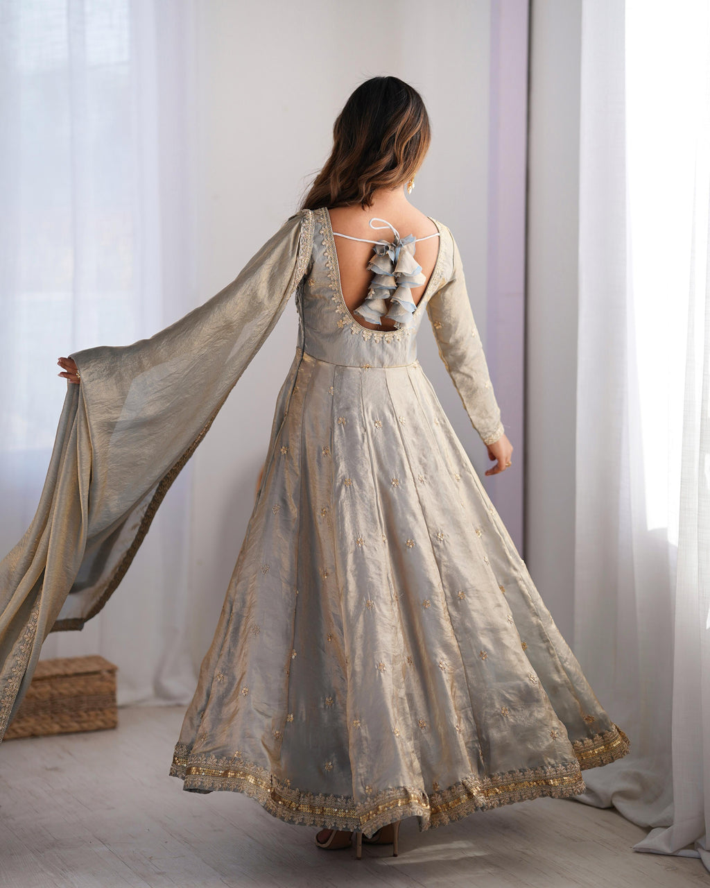 Teeya Creation Grey Color Fendy Silk Embroidery Work Fully Stitched Gown