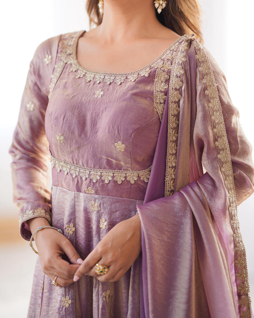 Teeya Creation Lavender Color Fendy Silk Embroidery Work Fully Stitched Gown