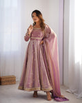 Teeya Creation Lavender Color Fendy Silk Embroidery Work Fully Stitched Gown