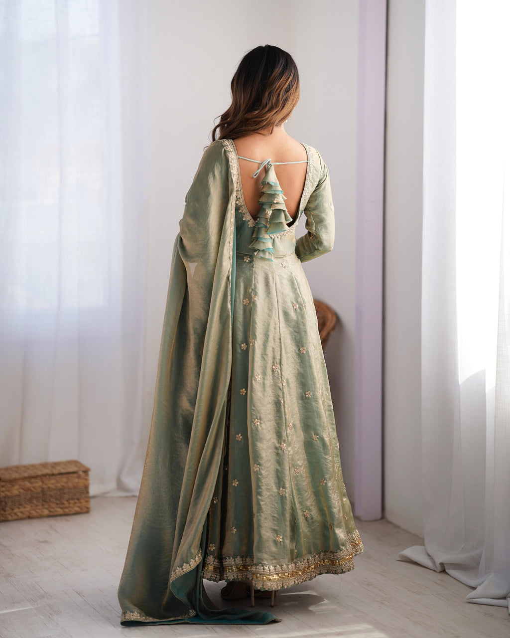 Teeya Creation Mint Green Color Fendy Silk Embroidery Work Fully Stitched Gown