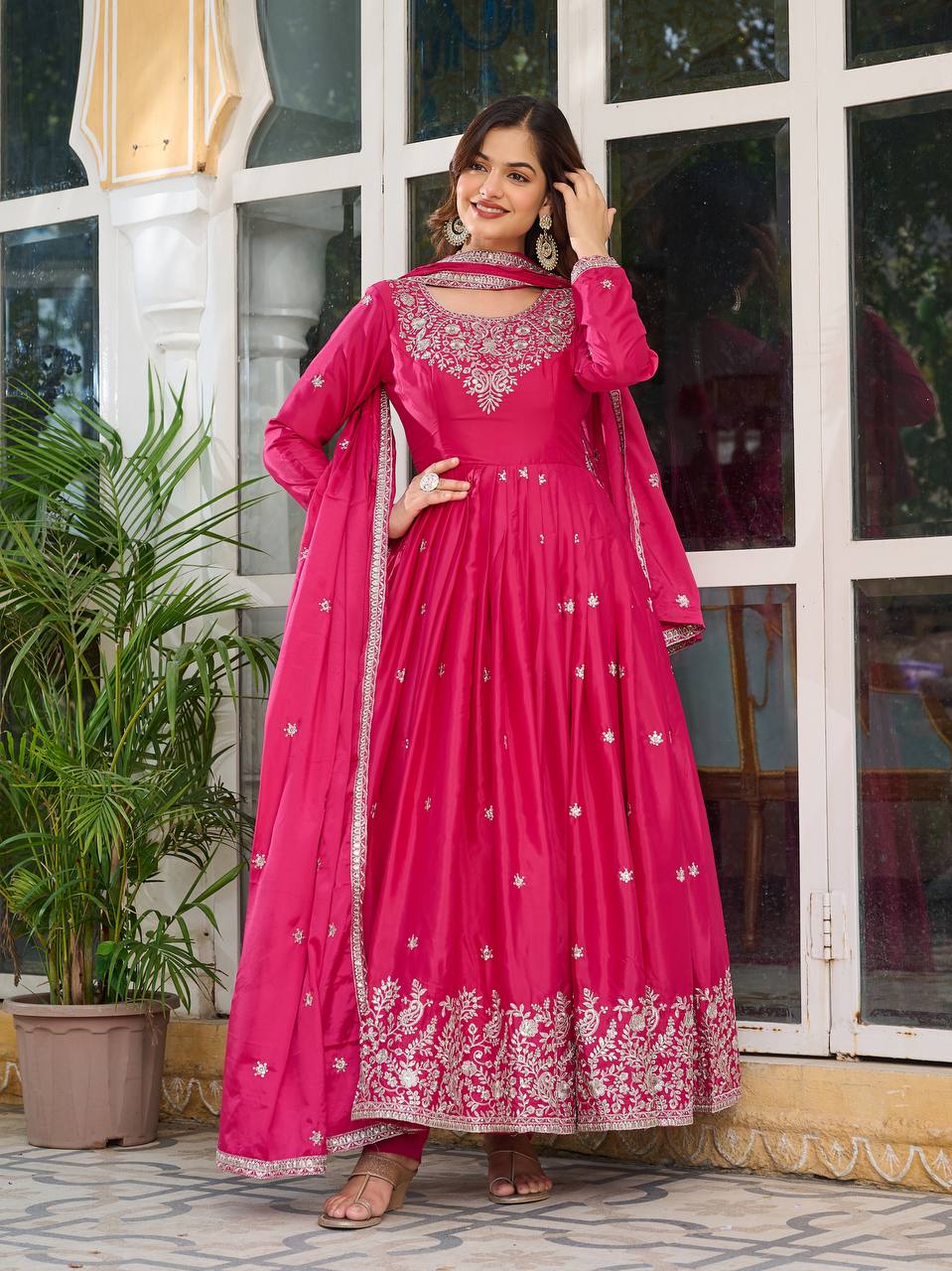 Teeya Creation Rani Color American Silk Embroidery Work Fully Stitched Gown