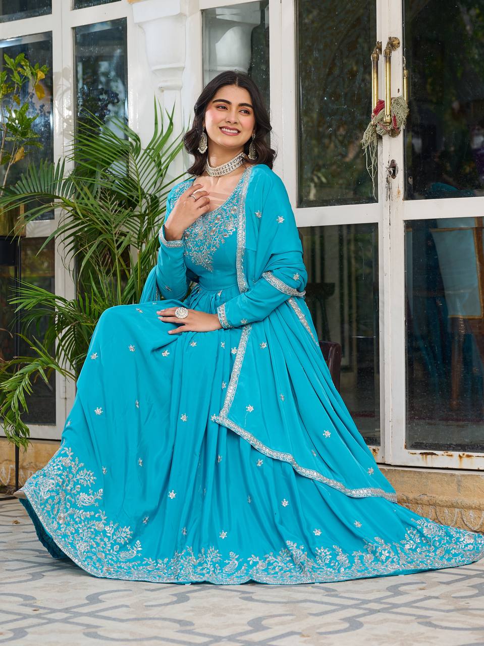 Teeya Creation Rani Color American Silk Embroidery Work Fully Stitched Gown