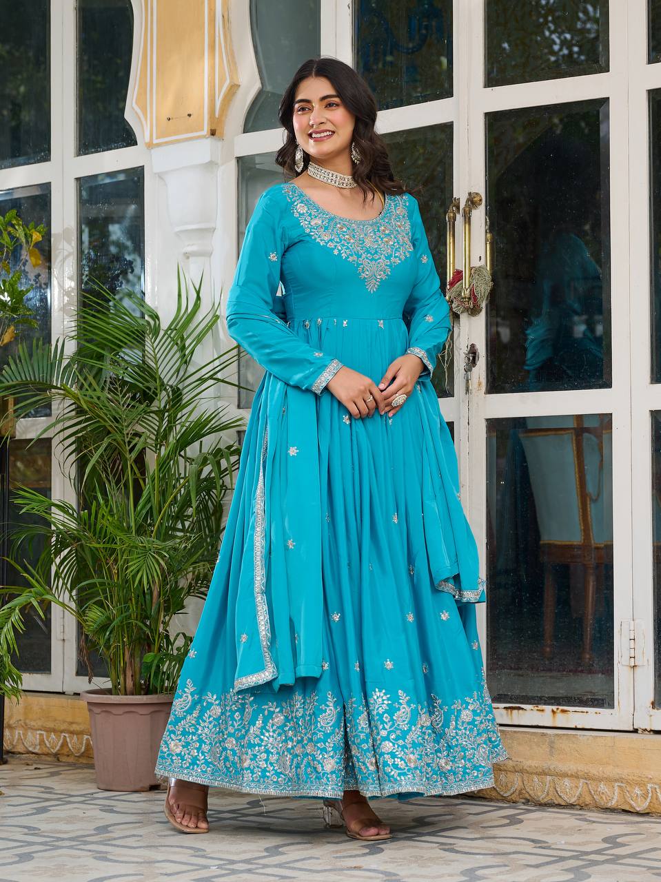 Teeya Creation Rani Color American Silk Embroidery Work Fully Stitched Gown