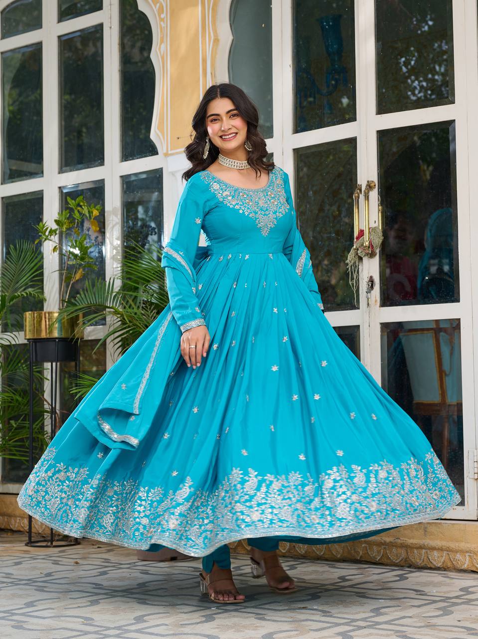 Teeya Creation Rani Color American Silk Embroidery Work Fully Stitched Gown