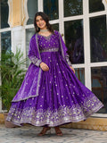 Teeya Creation Purple Color American Silk Embroidery Work Fully Stitched Gown