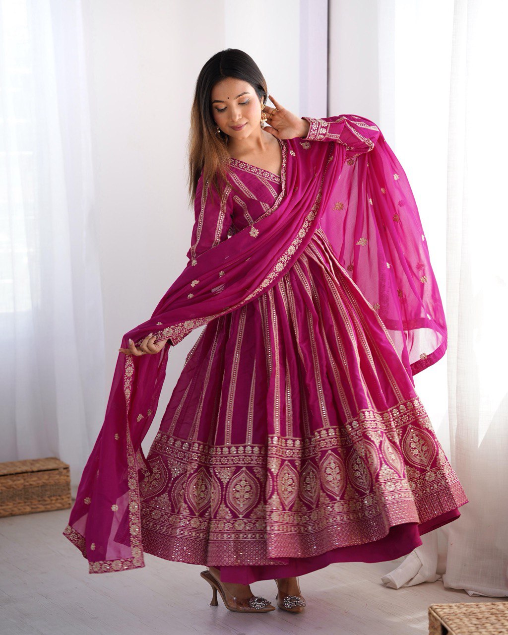 Teeya Creation Rani Color Star Georgette Embroidery Work Fully Stitched Gown