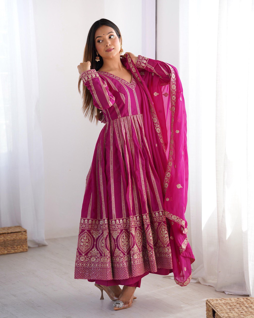 Teeya Creation Rani Color Star Georgette Embroidery Work Fully Stitched Gown