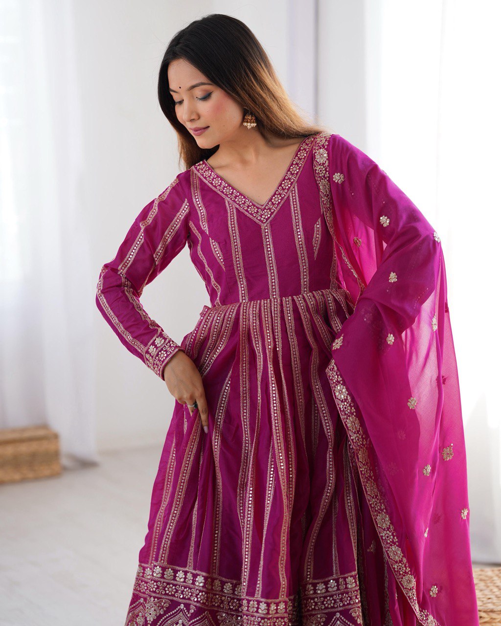Teeya Creation Rani Color Star Georgette Embroidery Work Fully Stitched Gown