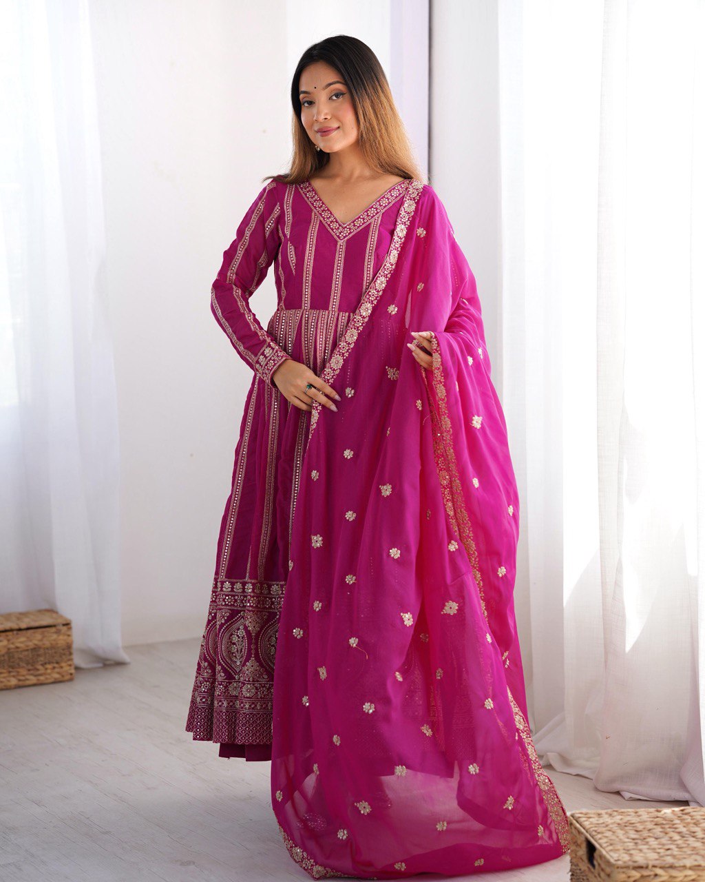 Teeya Creation Rani Color Star Georgette Embroidery Work Fully Stitched Gown