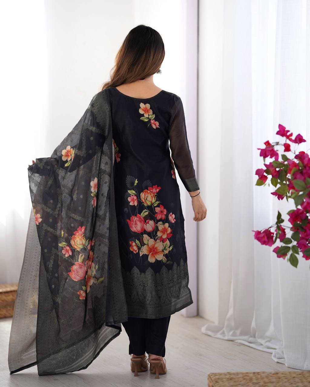 Teeya Creation Black Color Chanderi Silk Embroidery Work Fully Stitched Pakistani Suit