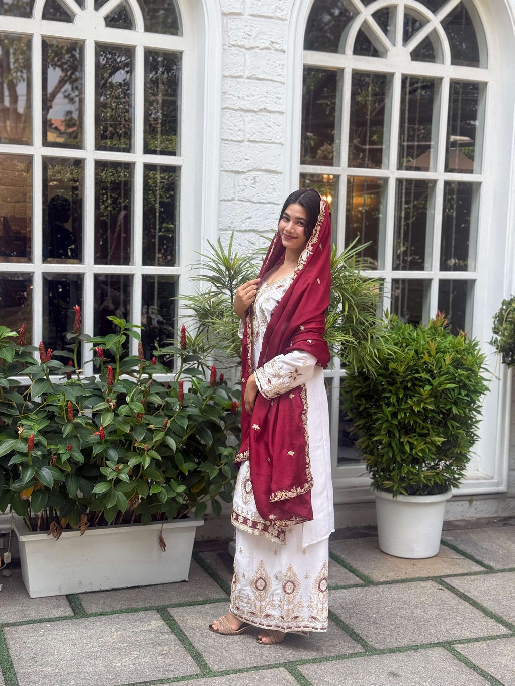Teeya Creation White Color Chinnon Silk Embroidery Work Fully Stitched Pakistani Suit