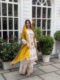 Teeya Creation White Color Chinnon Silk Embroidery Work Fully Stitched Pakistani Suit