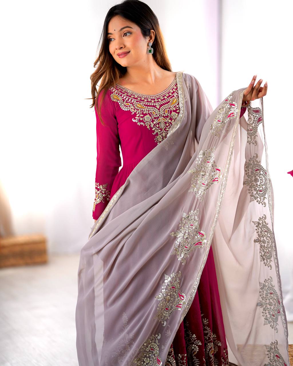 Teeya Creation Rani Color Heavy Georgette Embroidery Work Fully Stitched Gown