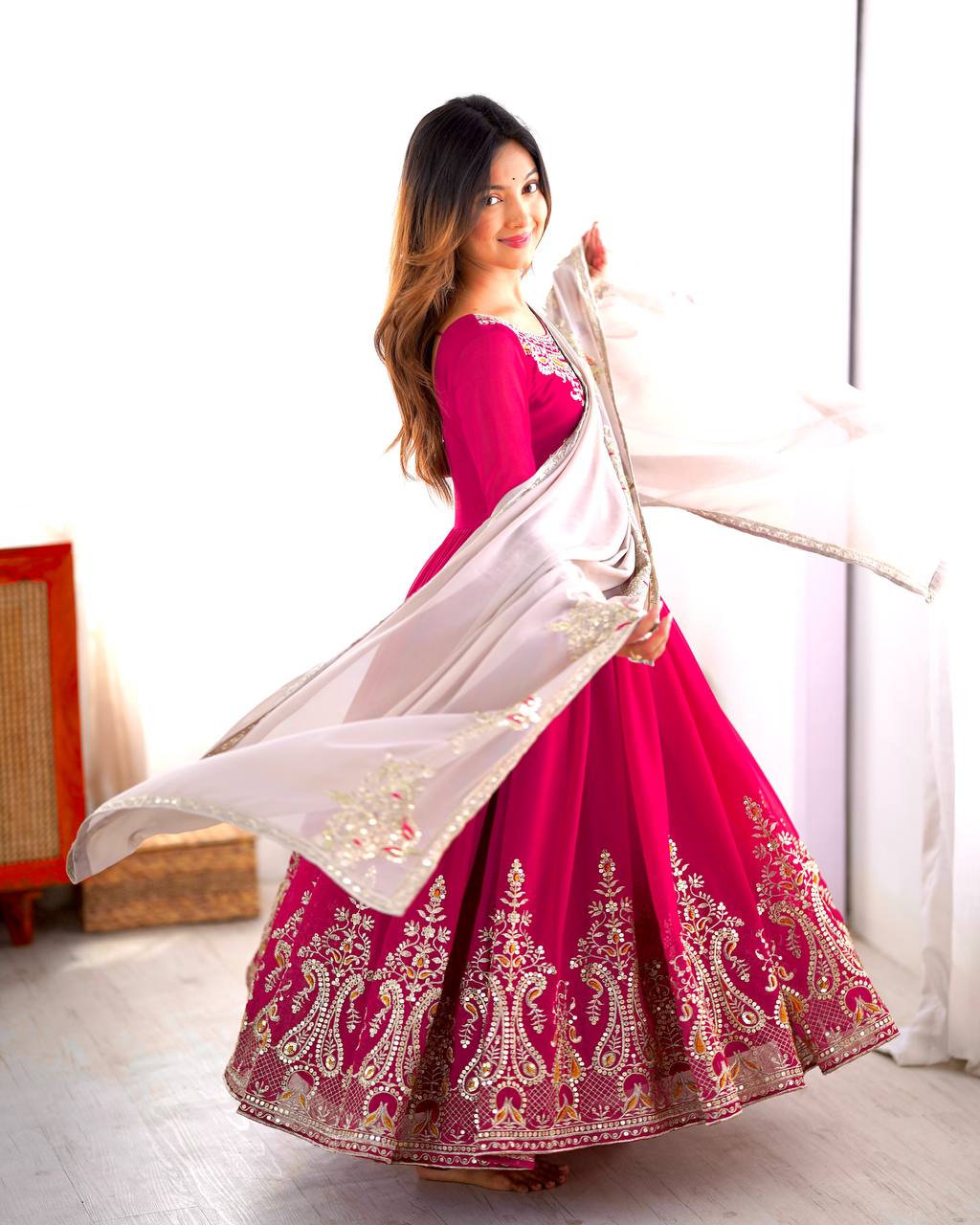 Teeya Creation Rani Color Heavy Georgette Embroidery Work Fully Stitched Gown